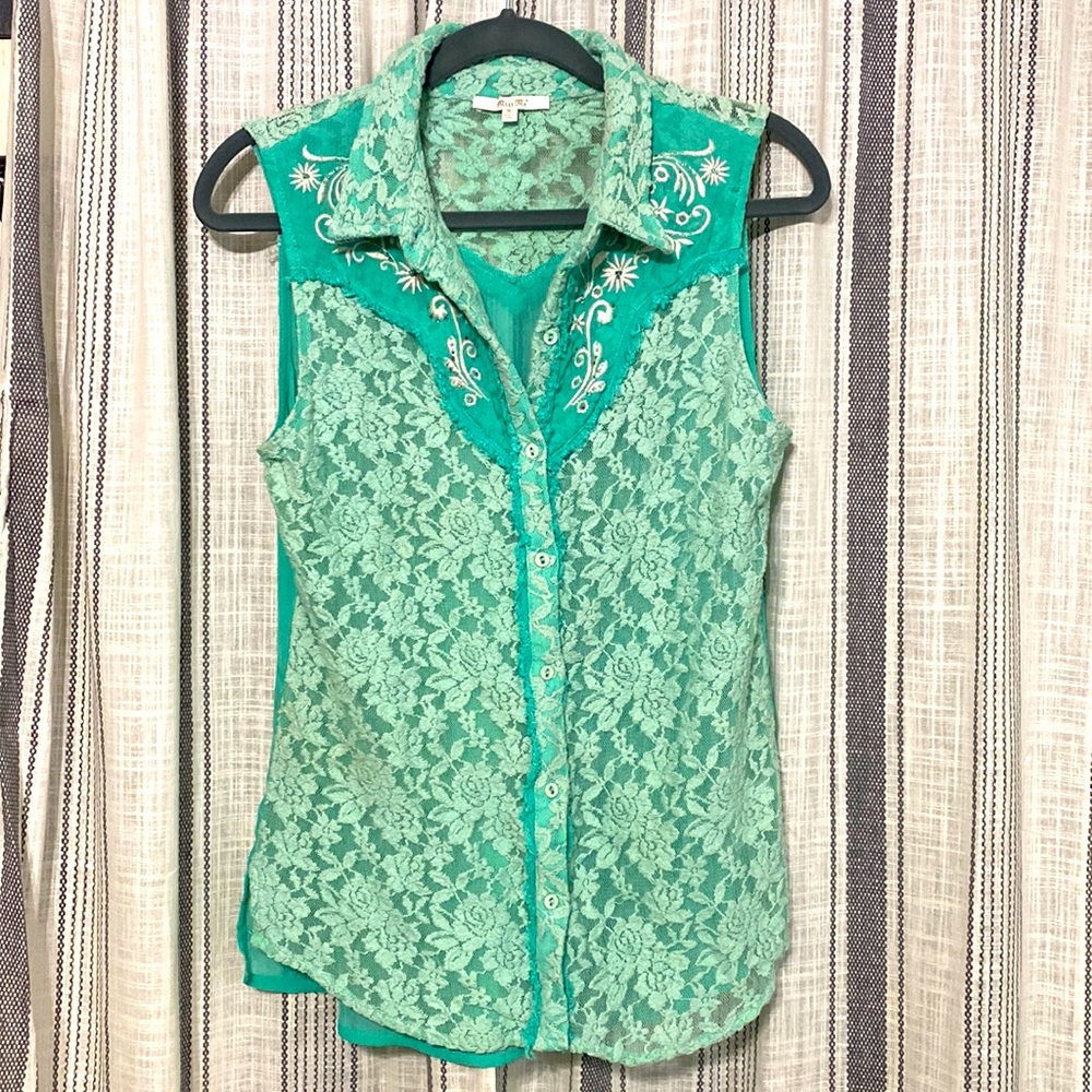 MissMe Turquoise Sleeveless Button Down Tank Top